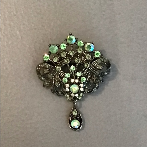 Bronze, Aquamarine, Rhinestone and Cream-stoned Broach - Picture 2 of 6